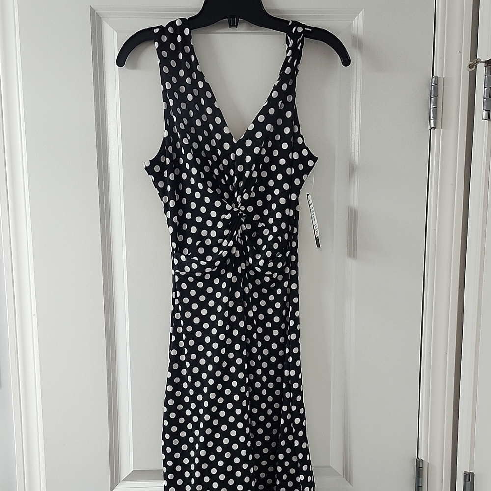 Polka Dot Sleeveless Dress - Black and White